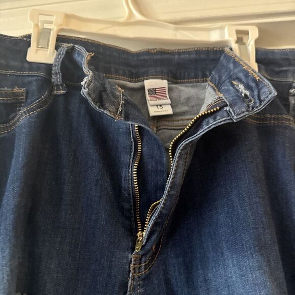 United We Stand Fringed Distressed Jeans Jr Womens Sz 15 USA Festival Boho Denim - Picture 4 of 14